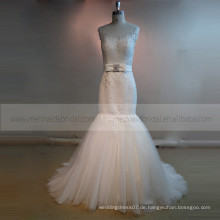 Festival-Meerjungfrau-Schaufel-Ansatz-Spitze-Unterseiten-Tulle-Hochzeits-Kleid mit Sleeveless